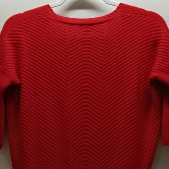 Express Chevron Pattern Knit V-Neck Sweater Women’s XS Red Droptail High-Low Hem - Picture 6 of 14